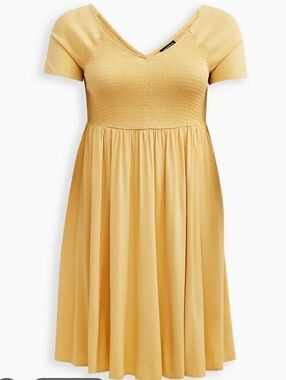 Torrid Yellow Smocked V-Neck Skater Dress